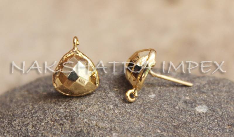 Goldenen Pyrit 10mm Polster Dreieck Facettiert 925 Sterlingsilber Gold Plattiert Glatte Oberfläche Ohrstecker Mit Schleife von NAKSHATRAIMPEX