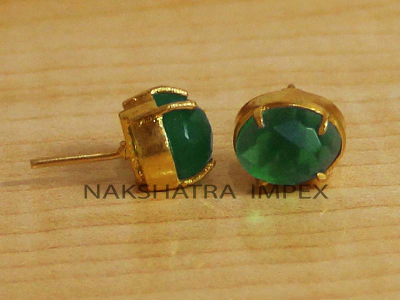 Grüner Onyx 8x10mm Oval Karo Cut Vermeil Claw Prong 925 Silber Lünettenfassung Ohrstecker-Grüner Ohrringe Edelstein von NAKSHATRAIMPEX