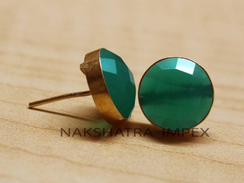 Grüner Onyx Karo Schliff 925 Sterling Silber Vergoldet Glatt Finish Ohrstecker-Grüner Ohrringe.zarte Earrings.post Ohrringe von NAKSHATRAIMPEX