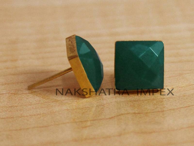 Grüner Onyx Karo Schliff 925 Sterling Silber Vergoldet Glatt Finish Ohrstecker Ohrringe-Grüner Halbedelstein Ohrringe Schmuck von NAKSHATRAIMPEX