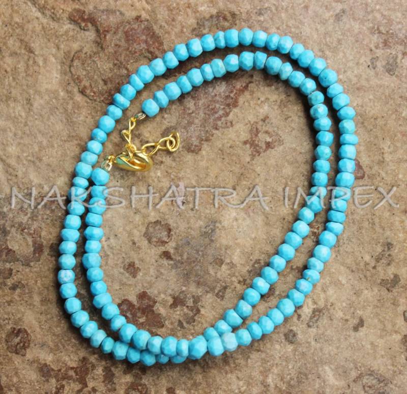 Helle Natürliche Türkis 3-4mm Roundel Facettierte Perlen Vergoldet Halskette - Stablished Halbedelstein von NAKSHATRAIMPEX