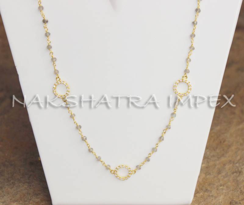 Labradorit 3-5 Mm Rondelle Facettiert 925 Sterling Silber Perlen Kette Gold Vergoldet Halskette Mit Pave Connector Rundum von NAKSHATRAIMPEX