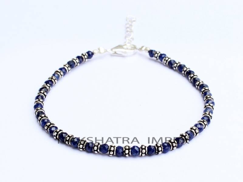 Lapislazuli Armband, Zierliches Verstellbares Lapis Perlenarmband- Marine Blau Rund Facettierter Stein Schmuck - Natürliche Angst Linderung von NAKSHATRAIMPEX