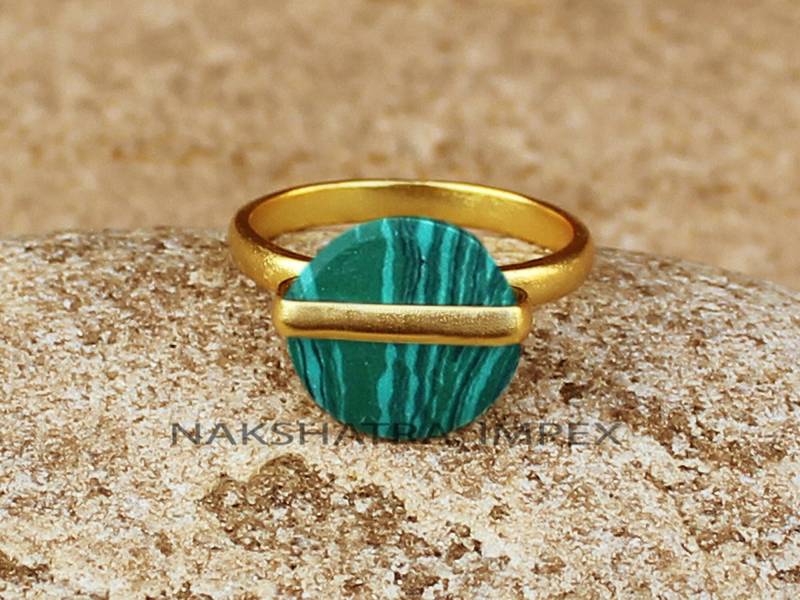 Malachit Flachring | Quarz 925 Silber Ringe, 12mm Münze Form Grüner Stein Ringe - Täglicher Schmuck Geschenk Für Sie von NAKSHATRAIMPEX