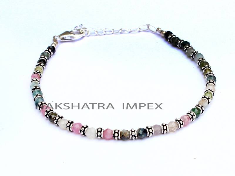 Multi Color Turmalin Armband. Regenbogen Antik Silber Armbänder. Turmalina Perlen Edelstein 925 Armband Oktober Geburtsstein Geschenk von NAKSHATRAIMPEX