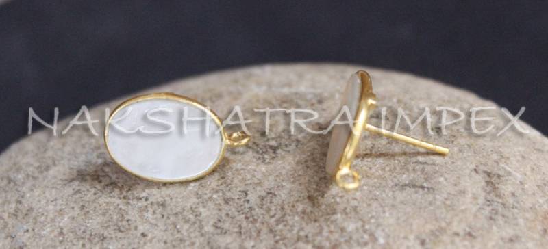 Mutter Der Perle 10x14mm Oval Glatt 925 Sterling Silber Gold Plattiert Glatte Oberfläche Ohrstecker Mit Schleife von NAKSHATRAIMPEX