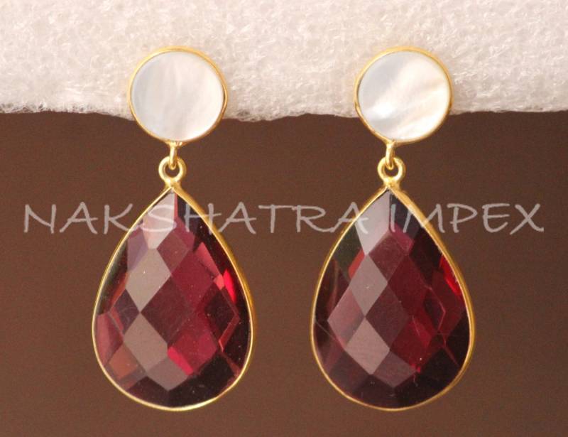 Mutter Der Perle Runde & Rubin Quarz Birne Briolette 925 Silber Gold Vergoldet Post von NAKSHATRAIMPEX