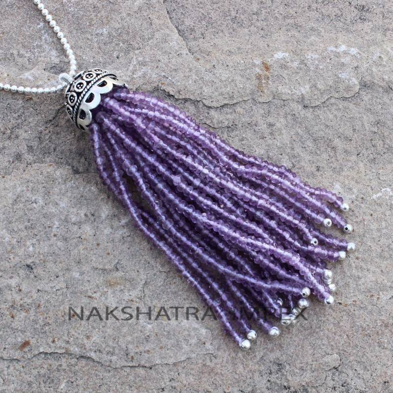 Natürliche Amethyst Quaste Silber Halskette, Lila Edelstein Perlen Anhänger Lange Lavendel Boho Modeschmuck Für Frauen von NAKSHATRAIMPEX
