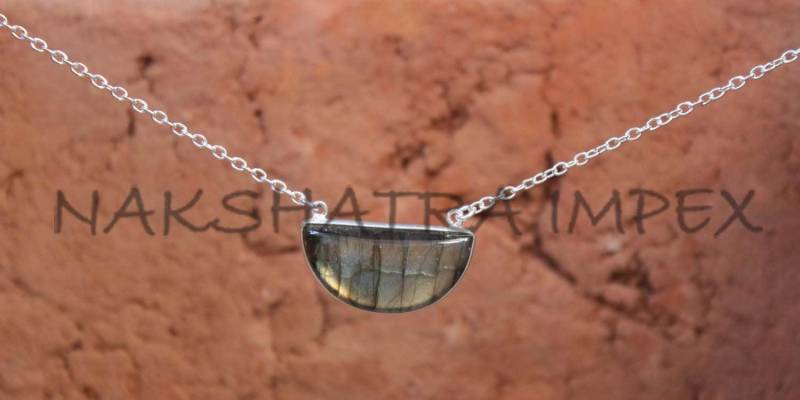 Natürliche Labradorit 15x30mm "D' Form Cabochon 925 Sterling Silber Lünette Anhänger Halskette von NAKSHATRAIMPEX