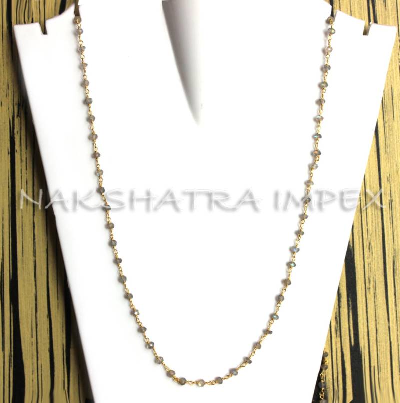 Natürliche Labradorit Rondelle Facette 925 Sterling Silber Perlen Kette Gold Vergoldet von NAKSHATRAIMPEX