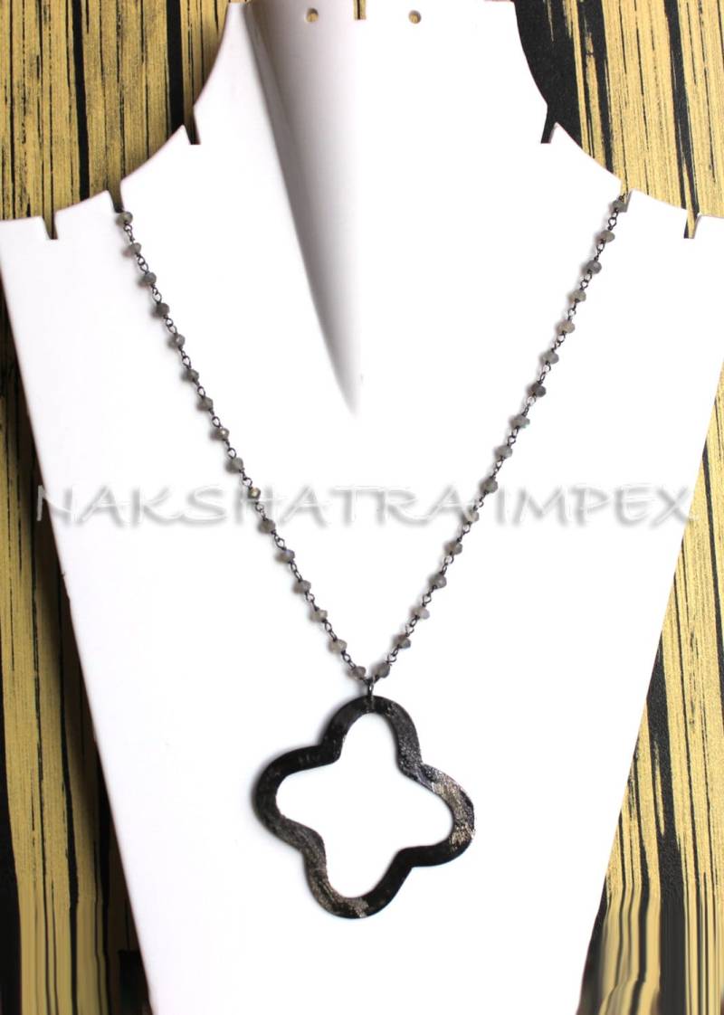 Natürliche Labradorit Rondelle Facette 925 Sterlingsilber Perlen Oxidiert Kette Mit 1, 5 Zoll Oxidized Klee von NAKSHATRAIMPEX