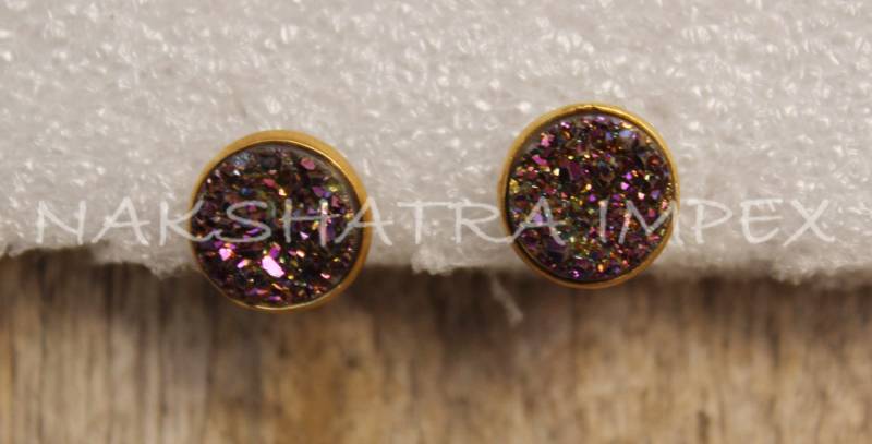 Natürliche Multi Farbe Beschichtet Druzy 8mm Runde 925 Sterling Silber Glatte Oberfläche Gold Vergoldet Ohrstecker von NAKSHATRAIMPEX