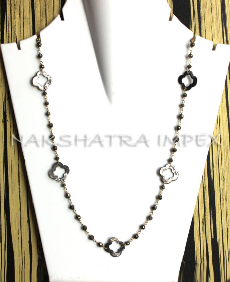 Natürliche Pyrit Rondelle Facette 925 Sterling Silber Perlen Kette Gold Vergoldet Halskette Mit Oxidierten Klee Rundum von NAKSHATRAIMPEX