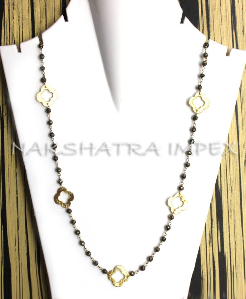 Natürliche Pyrit Rondelle Facette 925 Sterling Silber Perlen Kette Gold Vergoldet Mit Plattiert Klee Rundum von NAKSHATRAIMPEX