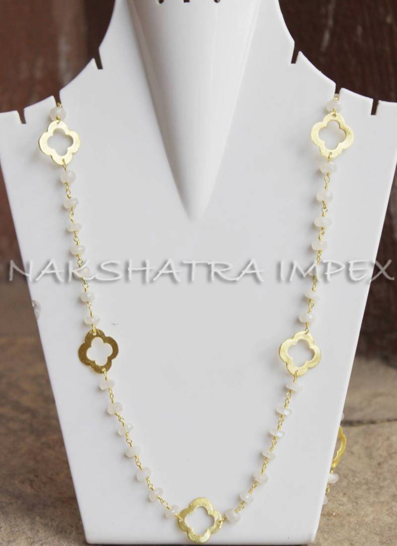 Natürliche Regenbogen Mondstein 6mm Rondelle Facette 925 Sterling Silber Perlen Kette Vergoldet Halskette Mit Gold Messing Klee Rund von NAKSHATRAIMPEX