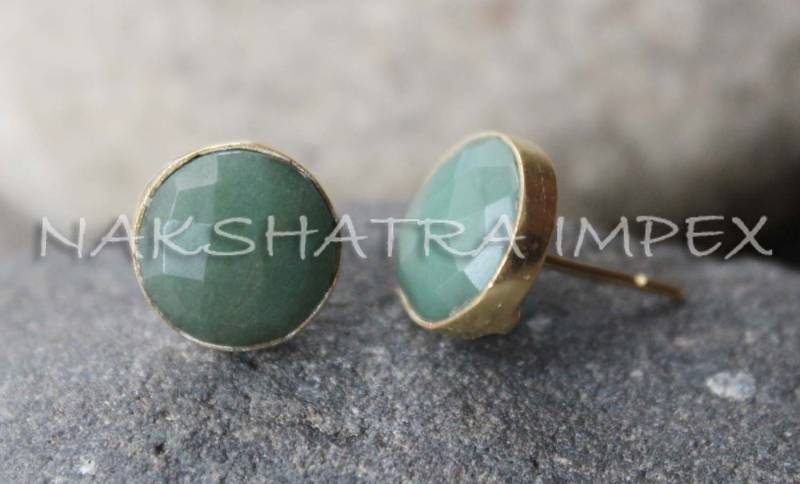 Natürlichen Grünen Aventurin 12mm Runde Briolette 925 Sterlingsilber Gold Plattiert Ohrstecker Ohrringe von NAKSHATRAIMPEX