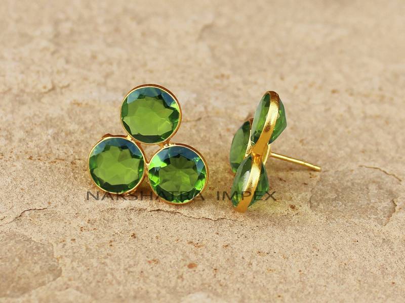 Peridot Quarz Ohrringe, Hydro 925 Ohrstecker, Handgemachte Silber Grün Runde Massive Baumeln Ohrringe von NAKSHATRAIMPEX