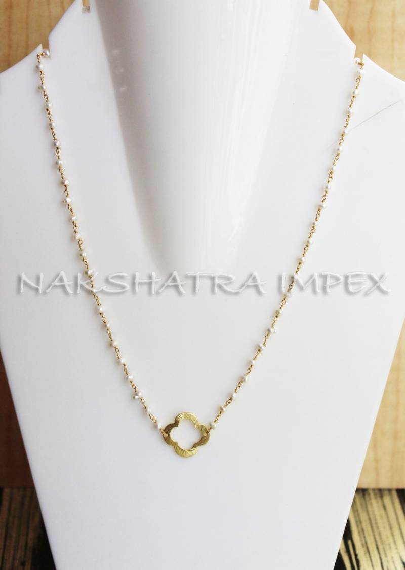 Perle 3-4 Mm Rondelle Glatt 925 Sterlingsilber Perlen Kette Goldkette Mit Klein Gold Sterling Klee & 2-Zoll-Einsteller von NAKSHATRAIMPEX