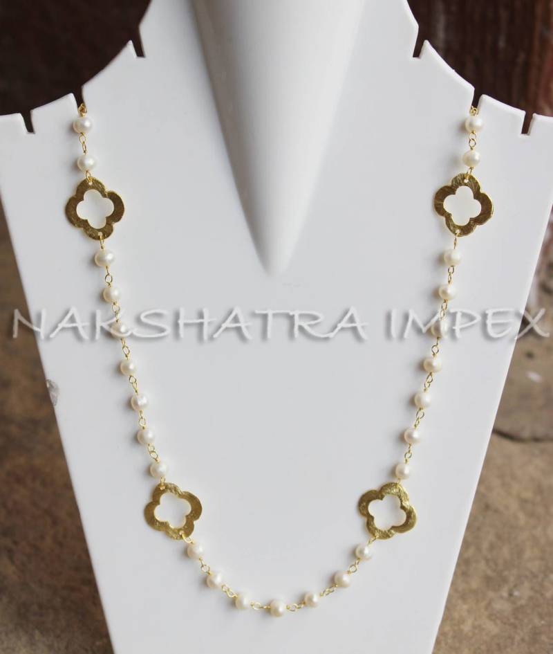 Perle 6mm Rondelle Facette 925 Sterling Silber Perlen Kette Vergoldet Halskette Mit Gold Messing Klee Rundherum von NAKSHATRAIMPEX