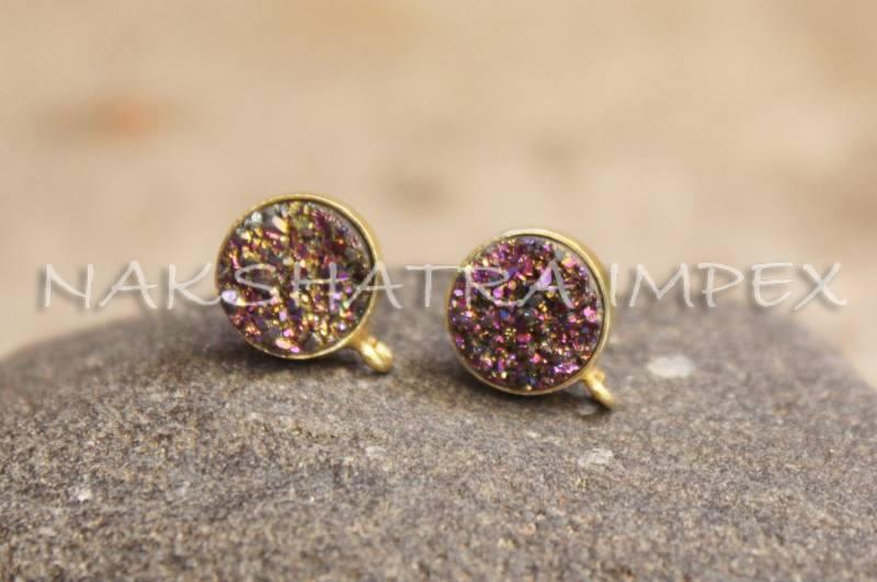 Platin Beschichtet Druzy 10mm Rund Facettiert 925 Sterlingsilber Gold Plattiert Glatte Oberfläche Ohrstecker Mit Schleife von NAKSHATRAIMPEX