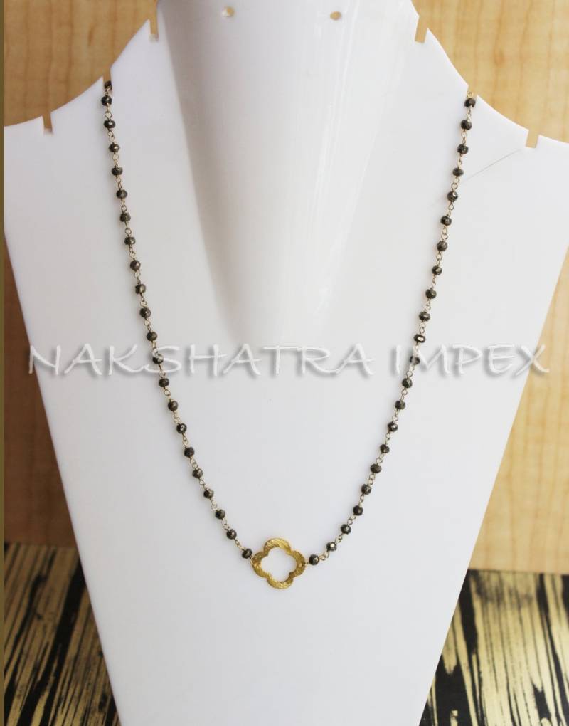 Pyrit 3-4 Mm Rondelle Facette 925 Sterlingsilber Perlen Kette Goldkette Mit Klein Gold Sterling Klee & 2 Einsteller von NAKSHATRAIMPEX