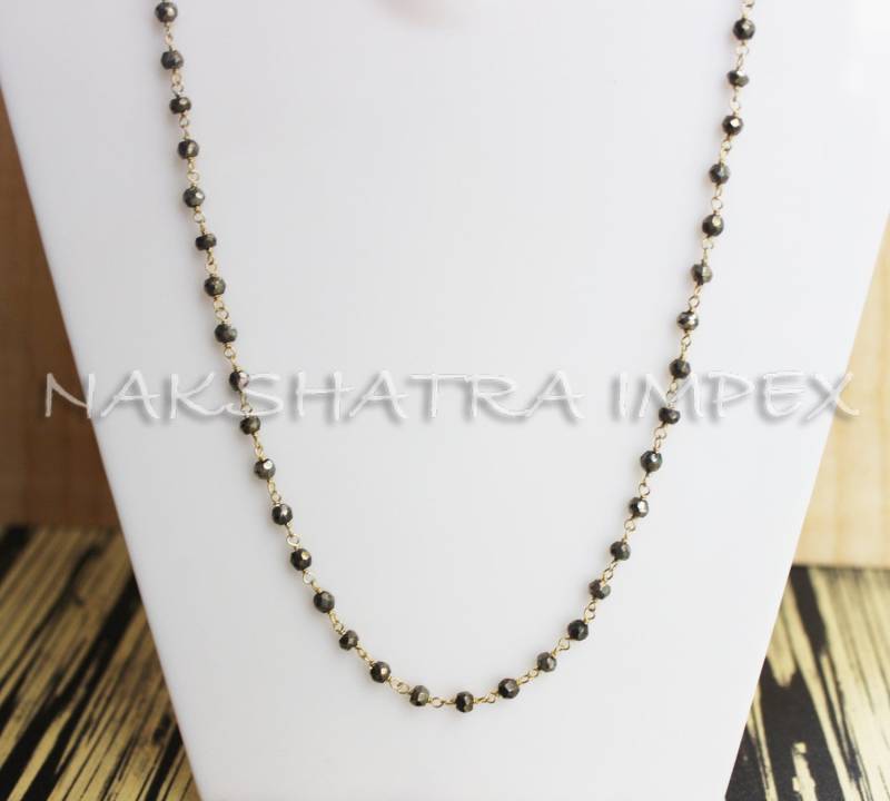 Pyrit Rondelle Ca. 3-4 Mm Facette 925 Sterling Silber Perlen Kette Gold Vergoldet von NAKSHATRAIMPEX