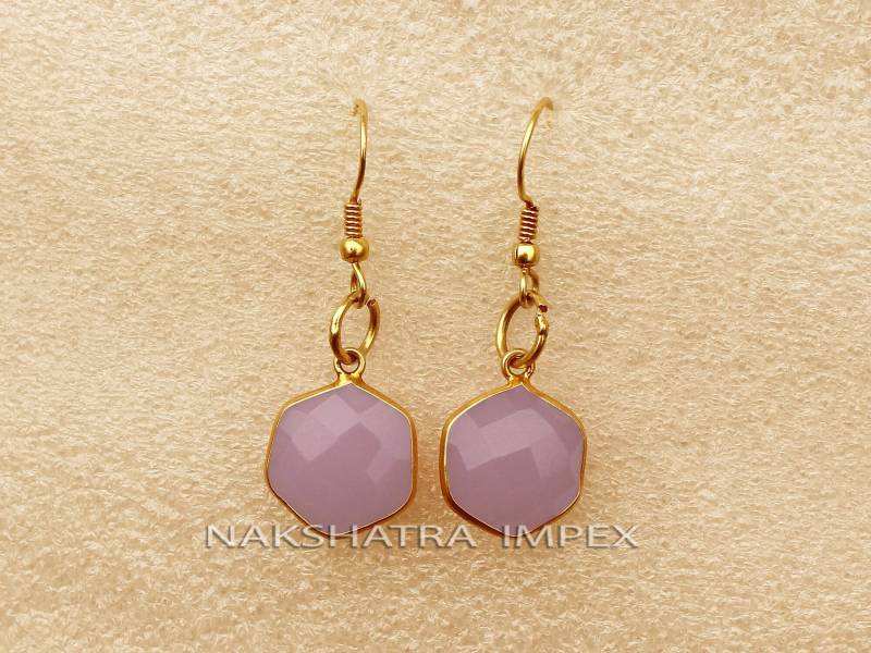 Rose Hydro Quarz Ohrringe Brautjungfer Geschenk. 925 Sterling Silber Einzigartiges Rosa Edelstein Hexagon Schmuck Geschenk Für Sie von NAKSHATRAIMPEX