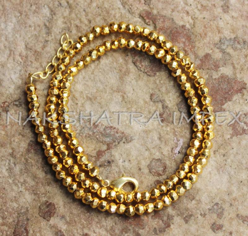 Schöne Goldene Pyrit 3-4 Mm Runde Facettierte Perlen Vergoldete Halskette von NAKSHATRAIMPEX