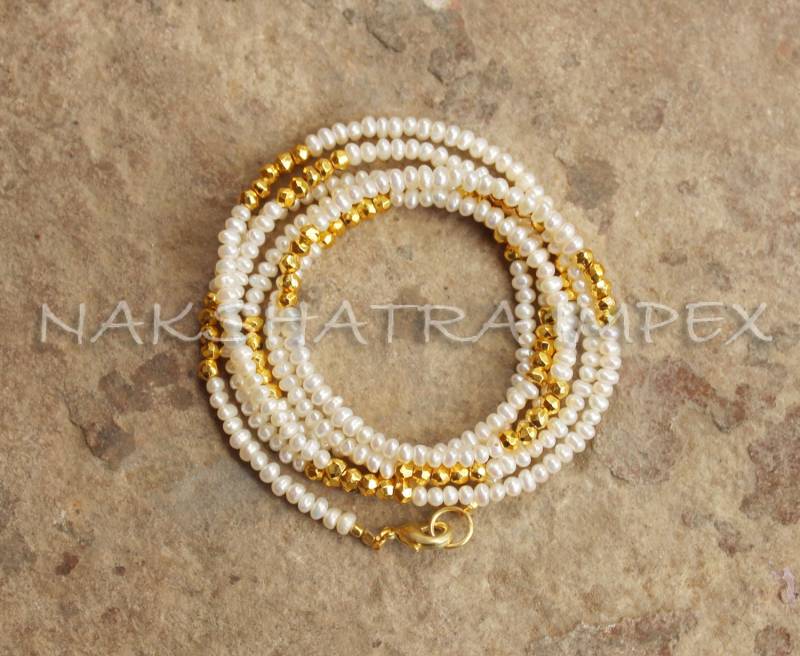 Schöne Weiße Perle & Goldener Pyrit 3-4 Mm Rondelle Facettierte Perlen Vergoldete Halskette - Center Bohrer Weiche Glänzende Strang Schmuck von NAKSHATRAIMPEX
