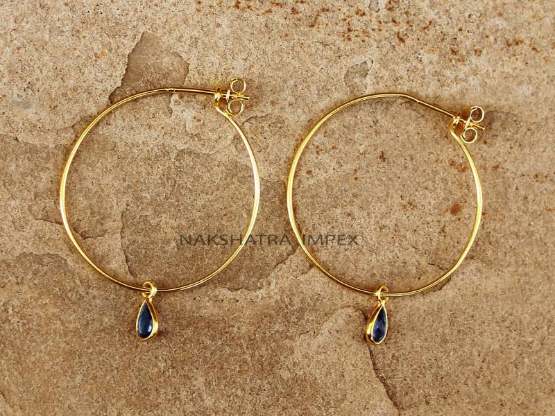 Silber Labradorit Creolen. Große Kreisanhänger. Schwarze Mondstein Ohrringe. Großer Creolen 925 Ohrhaken, Blauer Tropfen Ohrring von NAKSHATRAIMPEX