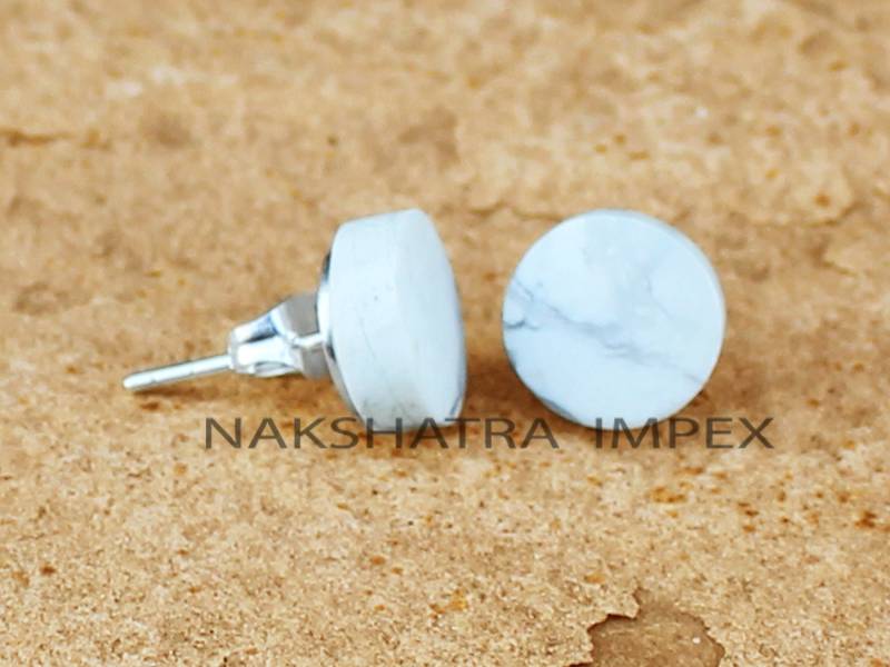 Weiße Howlith Runde Flache Ohrstecker, Edelstein Disc Ohrringe, Schlichte Marmor 925 Natürliche Weiße Türkis Münze Ohrstecker Paar von NAKSHATRAIMPEX
