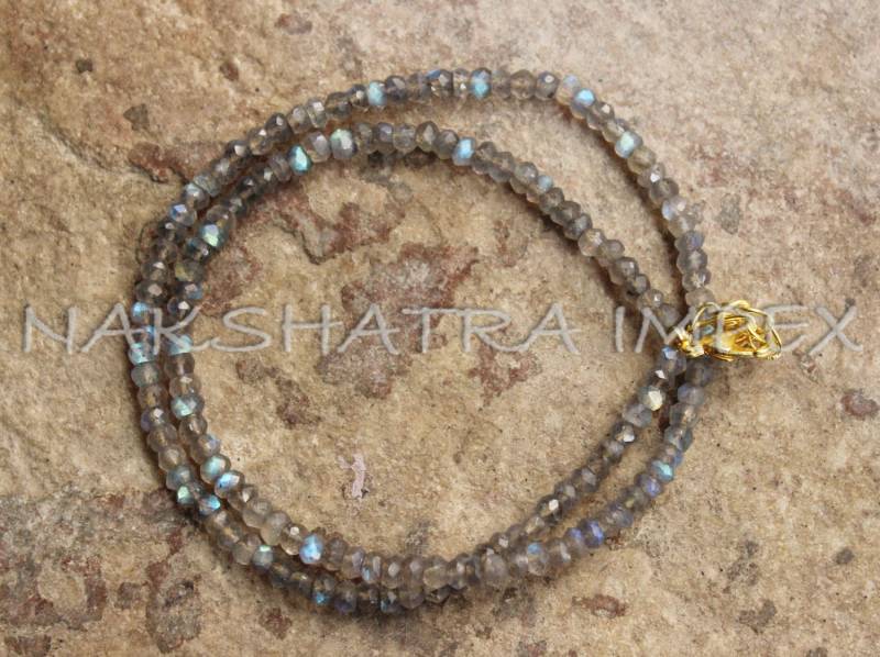 Schöne Labradorit 3-4 Mm Runde Facettierte Perlen Vergoldete Halskette von NAKSHATRAIMPEX