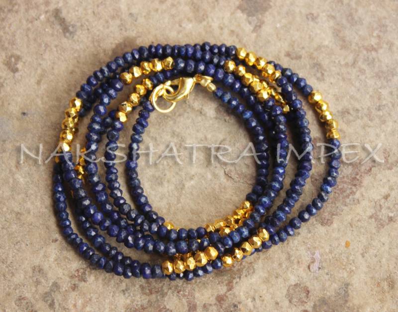 Wunderschöne Lapis Lazuli & Golden Pyrit 3-4mm Roundel Facettierte Perlen 40 Zoll Vergoldet Halskette von NAKSHATRAIMPEX