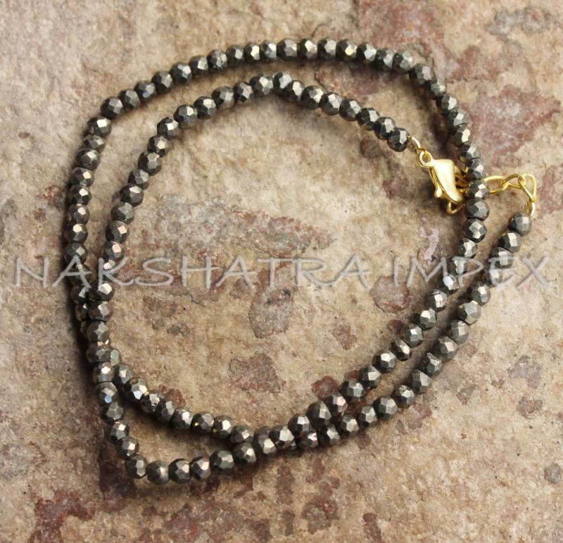 Wunderschöne Natürliche Pyrit 3-4mm Roundel Facettierte Perlen Vergoldet Halskette von NAKSHATRAIMPEX