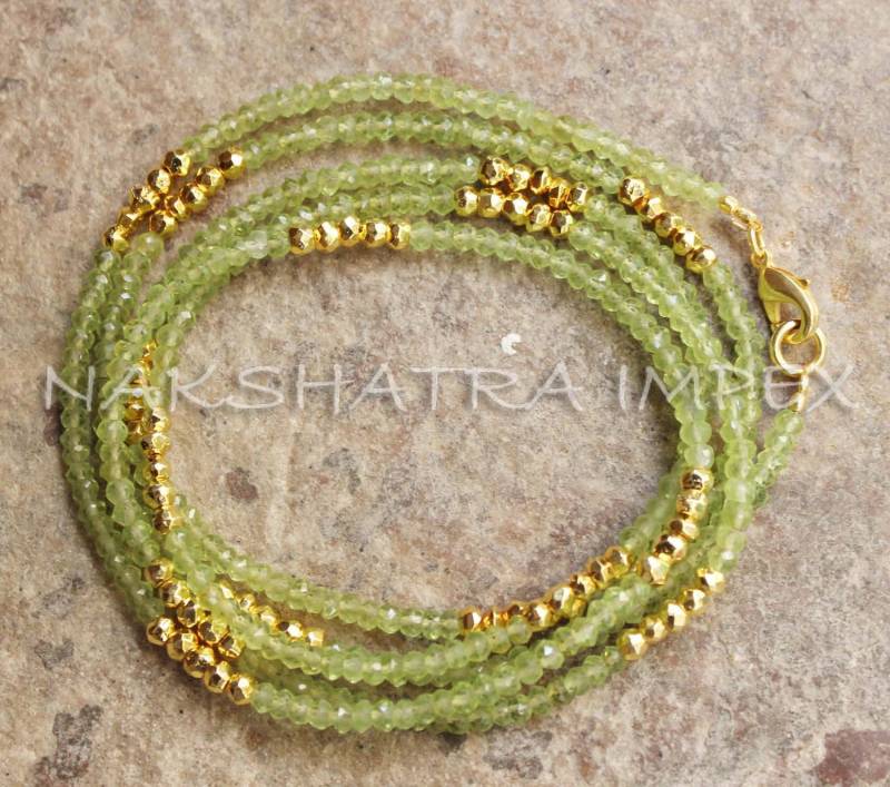 Wunderschöne Peridot & Golden Pyrit 3-4mm Rondelle Facettierte Perlen Vergoldet Halskette von NAKSHATRAIMPEX