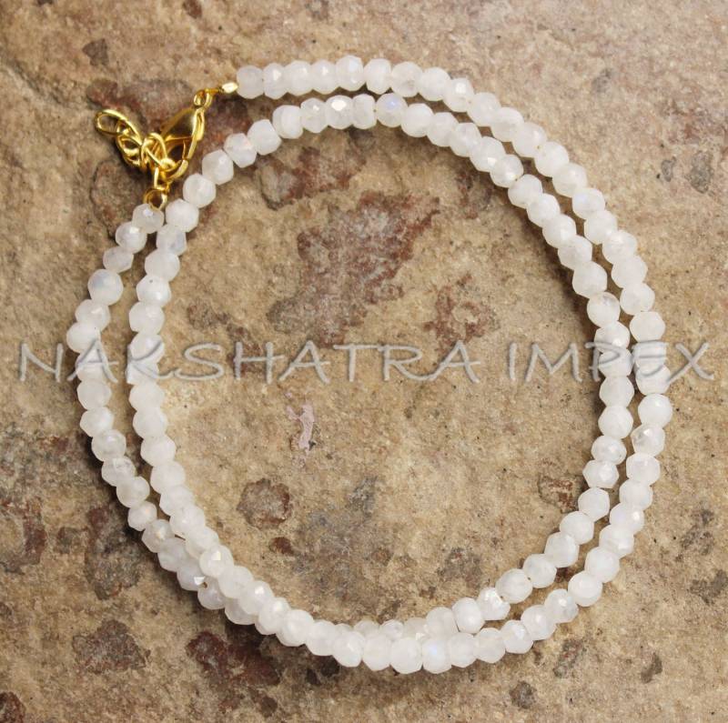 Wunderschöne Regenbogen Mondstein 3-4mm Roundel Facettierte Perlen Vergoldet Halskette von NAKSHATRAIMPEX