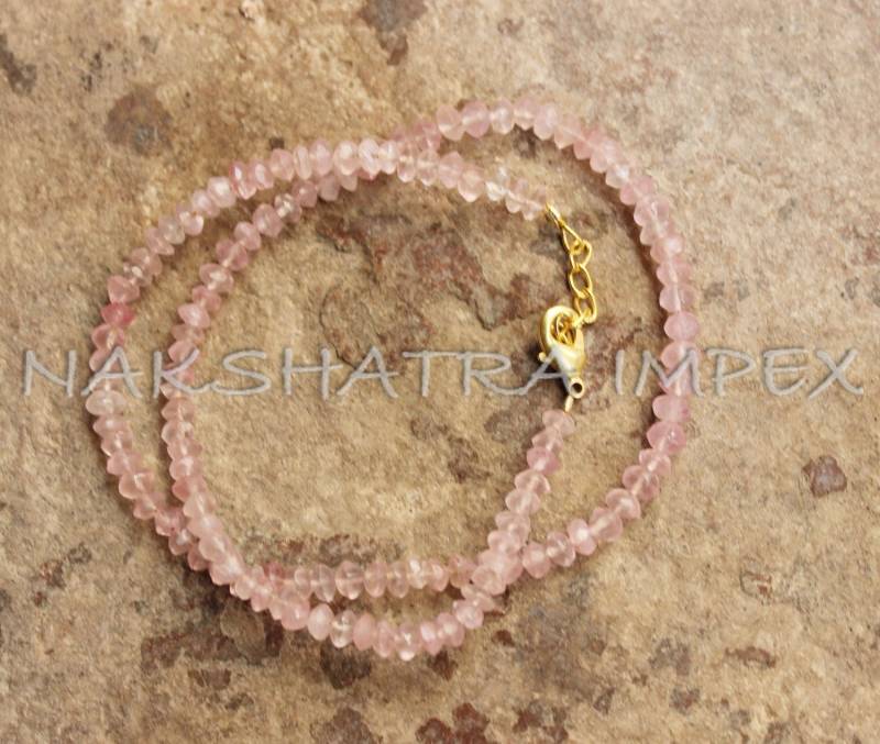 Wunderschöne Rosenquarz 3-4mm Roundel Facettierte Perlen Vergoldet Halskette von NAKSHATRAIMPEX