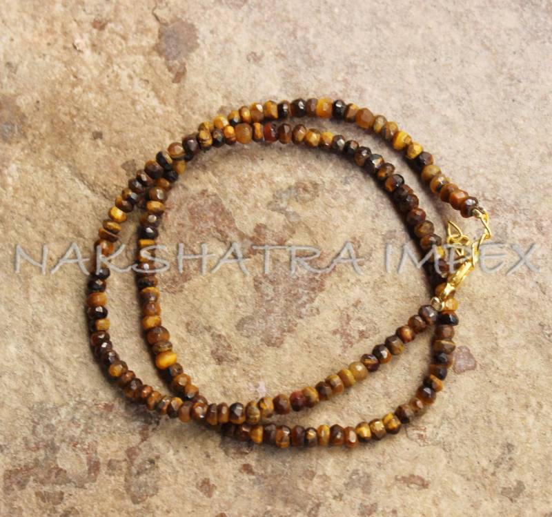 Wunderschöne Tigerauge 3-4mm Roundel Facettierte Perlen Vergoldet Halskette von NAKSHATRAIMPEX