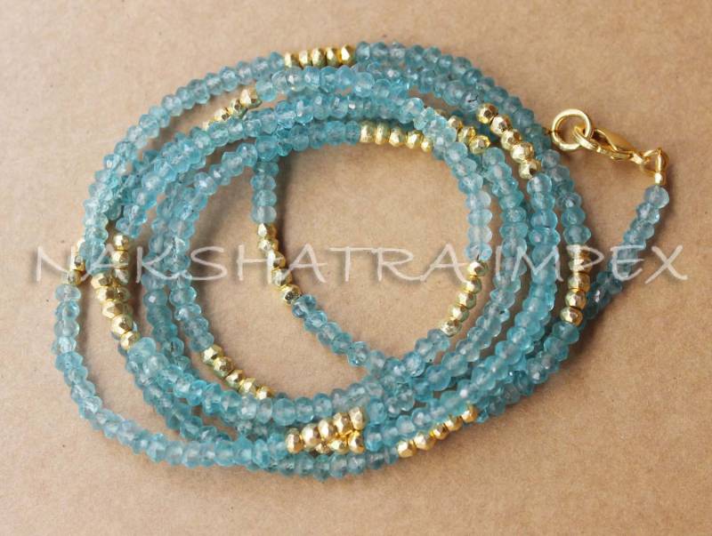 Wunderschöner Apatit & Goldener Pyrit 3-4mm Roundel Facettierte Perlen Vergoldete Halskette von NAKSHATRAIMPEX