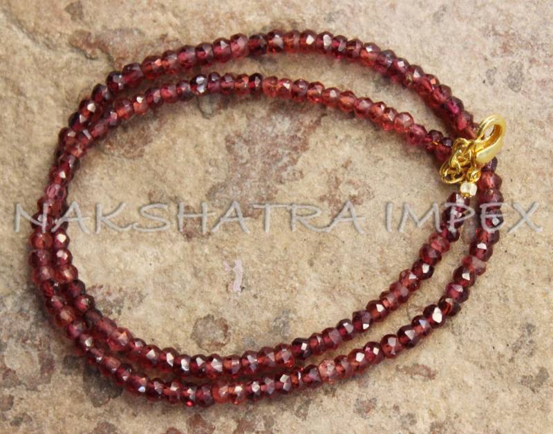 Wunderschöner Granat 3-4mm Roundel Facettierte Perlen Vergoldet Halskette von NAKSHATRAIMPEX