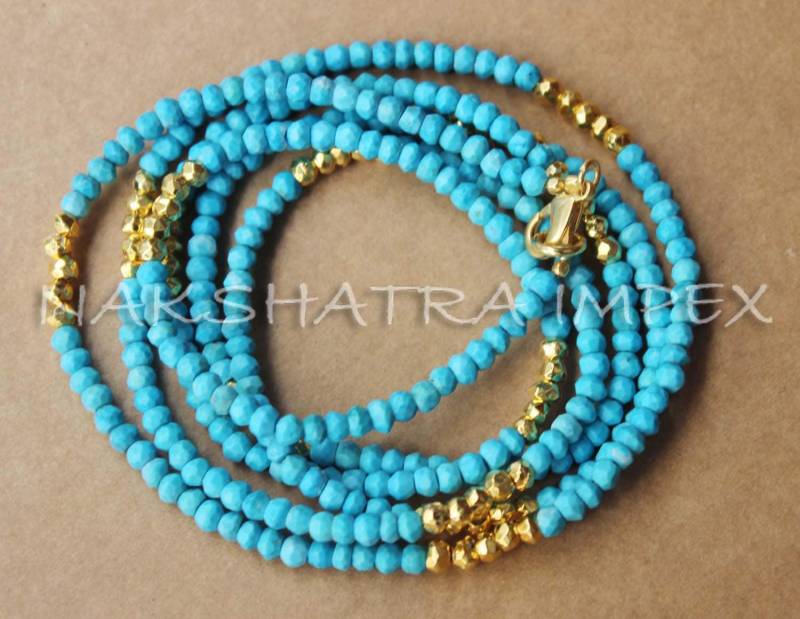 Wunderschöner Natürlicher Türkis & Goldener Pyrit 3-4mm Roundel Facettierte Perlen Vergoldete Halskette von NAKSHATRAIMPEX