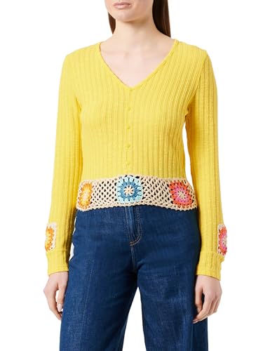 NALLY Damen Pullover mit gehäkeltem Bund 12023257-NA02, Gelb Mehrfarbig, S von NALLY