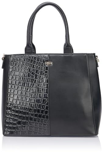 NALLY Women's Henkeltasche mit Reptil-Prägung Damen Shopper, SCHWARZ von NALLY