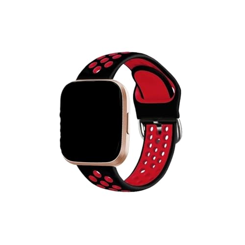 NALoRa Silikon-Uhrenarmband, passend for Fitbit Versa 2/for Fitbit Versa/Versa Lite, atmungsaktives Sport-Ersatzarmband for Herren/Damen (Color : Black-red, Size : S) von NALoRa