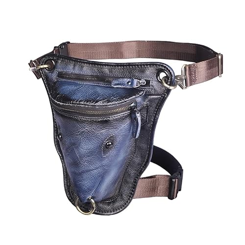 Beintasche Motorrad,Motorrad Beintasche Echtes echtes Leder männer Design lässig braun Klassische Schulter Sling Tasche Mode Reisen Fanny Taille gürtel Pack beinbeutel (Color : Blue) von NALsa