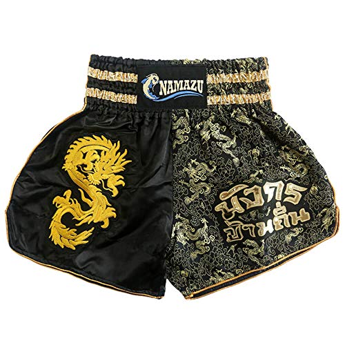 NAMAZU Muay Thai Shorts für Männer und Frauen, hochwertige MMA Gym Boxen Kickboxen Shorts, 1-Schwarz, Groß von NAMAZU