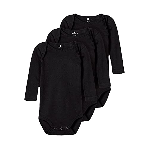 NAME IT 3er Pack Unisex Langarm Baby Bodys aus Bio-Baumwolle Black-68 von NAME IT