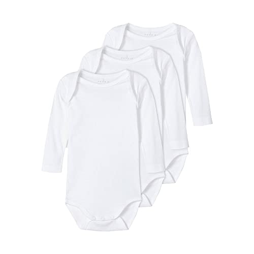 NAME IT 3er Pack Unisex Langarm Baby Bodys aus Bio-Baumwolle Bright White-92 von NAME IT