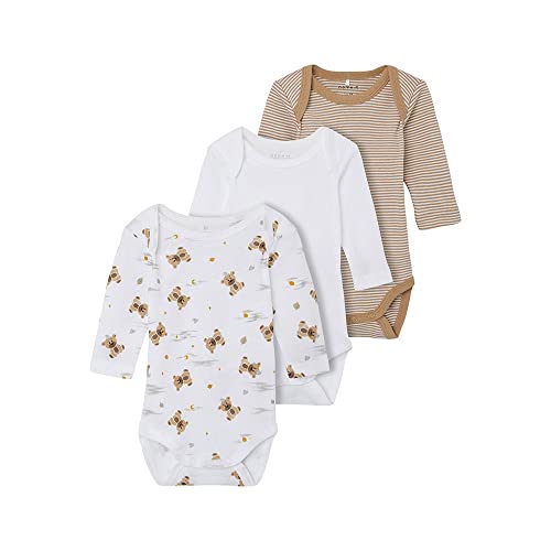 NAME IT 3er Pack Unisex Langarm Baby Bodys aus Bio-Baumwolle Incense-62 von NAME IT