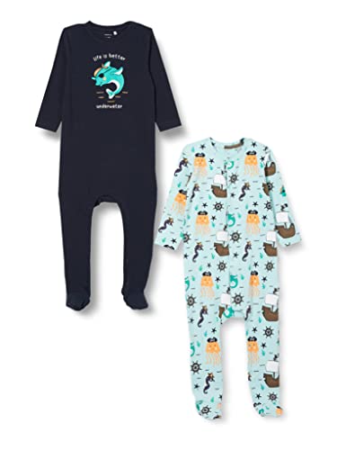 NAME IT Baby Boys NBMOCEAN 2P Nightsuit W/F Strampler, Pastel Turquoise, 62 von NAME IT